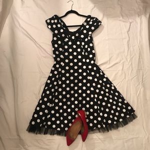H&R London black and white polka dot dress